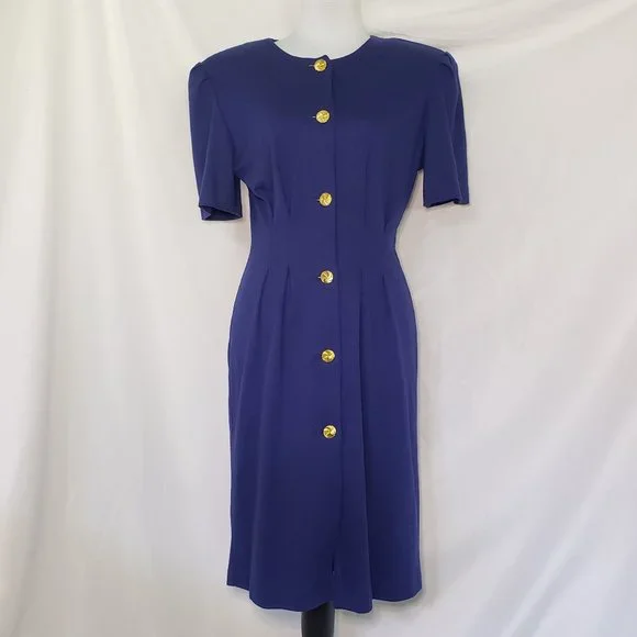 Vintage | Dresses | Vintage Late7s Cirulean Blue Button Up Sweater Dress  Medium Business Casual | Poshmark